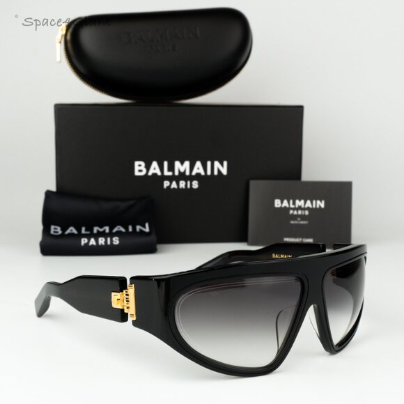 Balmain Men Sunglasses B-ESCAPE BPS-143A-62 Black Grey Gradient Wraparound NEW - Picture 3 of 13
